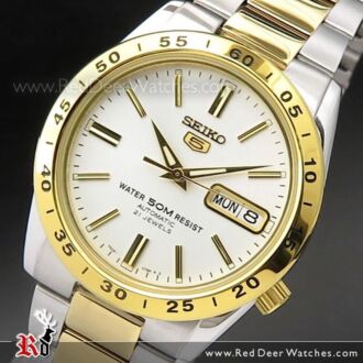 Seiko 5 Two Tone White Face Day Date Mens Watch SNKE04K1, SNKE04