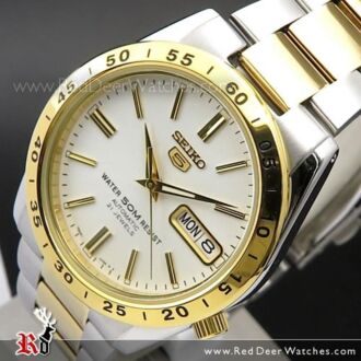 Seiko 5 Two Tone White Face Day Date Mens Watch SNKE04K1, SNKE04