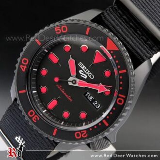 Seiko 5 Sports Black Red Nylon Strap 100M Automatic Watch SRPD83K1, SRPD83