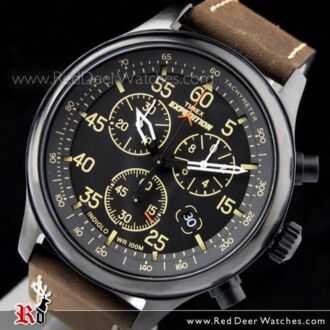 Timex Expedition Field Chronograph Black Dial Brown Leather Strap Men's Watch T49905