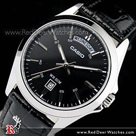 腕時計その他 Casio Black Leather Band Watch MTP-1370L-7AV Casio MTP-1370L-7A Analog Silver Dial Black Leather Strap