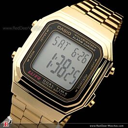 Casio Vintage Gold Tone Stainless Steel Alarm Stopwatch Digital Watch A178WGA 1A
