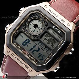【CASIO】 AE-1200WHL-5A デジタル腕時計 Casio AE-1200WHL-5A Digital Leather Strap Men's Watch | eBay
