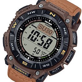 CASIO PRO TREK PRY3400 デジタル腕時計 ブラウン Casio Pro Trek Triple Sensor Solar Faux Leather Band Watch PRG-340L-5