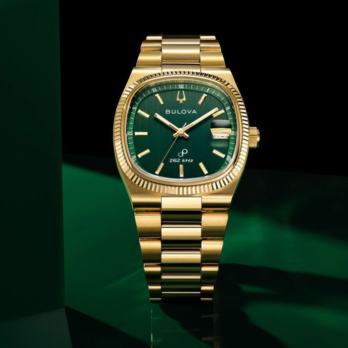 Bulova Super Seville Day-Date 262kHz Frequency Gold-tone Watch 97B237