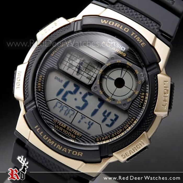 Kompliment Justerbar sur BUY Casio Black Gold Digital World Time 100M Digital Watch AE-1000W-1A3,  AE1000W - Buy Watches Online | CASIO Red Deer Watches