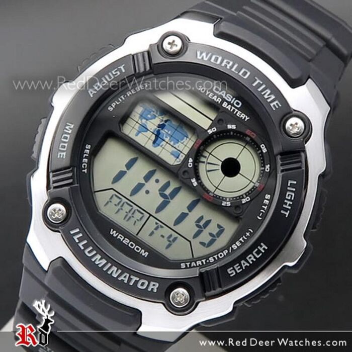 BUY Casio World time Alarms 200M Digital Watch AE-2100W-1AV, AE2100W  Buy Watches Online CASIO Red Deer Watches