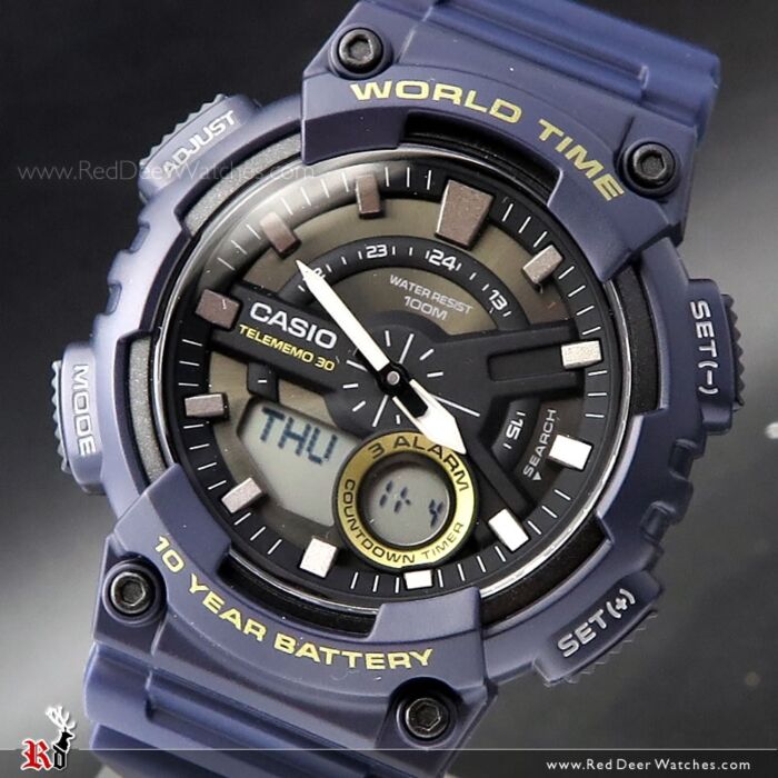 BUY Casio Analog Digital Telememo World time Sport Watch AEQ-110W-2A,  AEQ110W - Buy Watches Online | CASIO Red Deer Watches