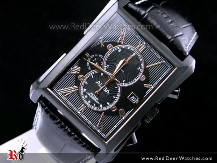 BUY Seiko Alba Chronograph Leather AF8L69X1 Black Gold - Buy