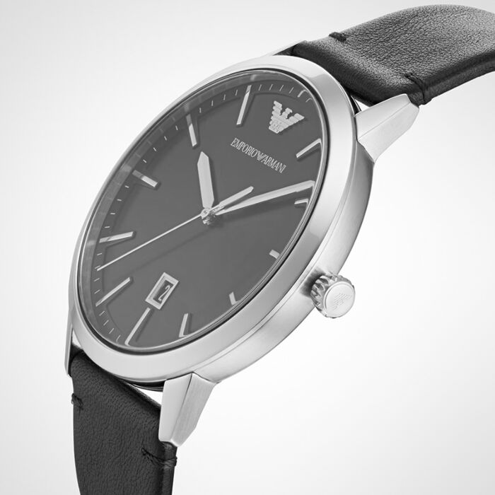 Emporio Armani Ruggero Black Leather Strap Watch AR11193