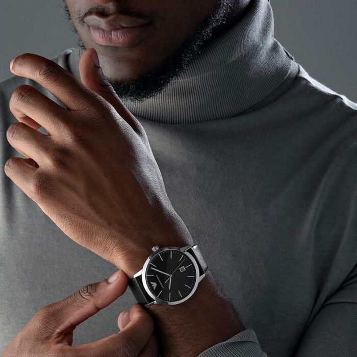 Emporio Armani Ruggero Black Leather Strap Watch AR11193