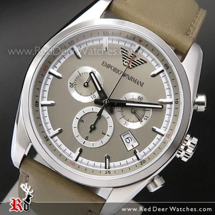 BUY Emporio Armani Chronograph Taupe Leather Strap Sportivo Mens Watch ...