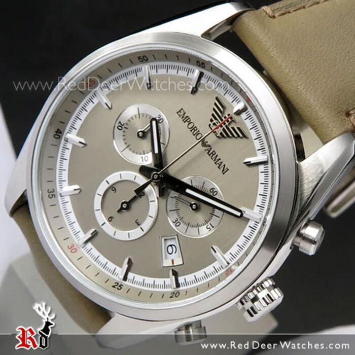 BUY Emporio Armani Chronograph Taupe Leather Strap Sportivo Mens