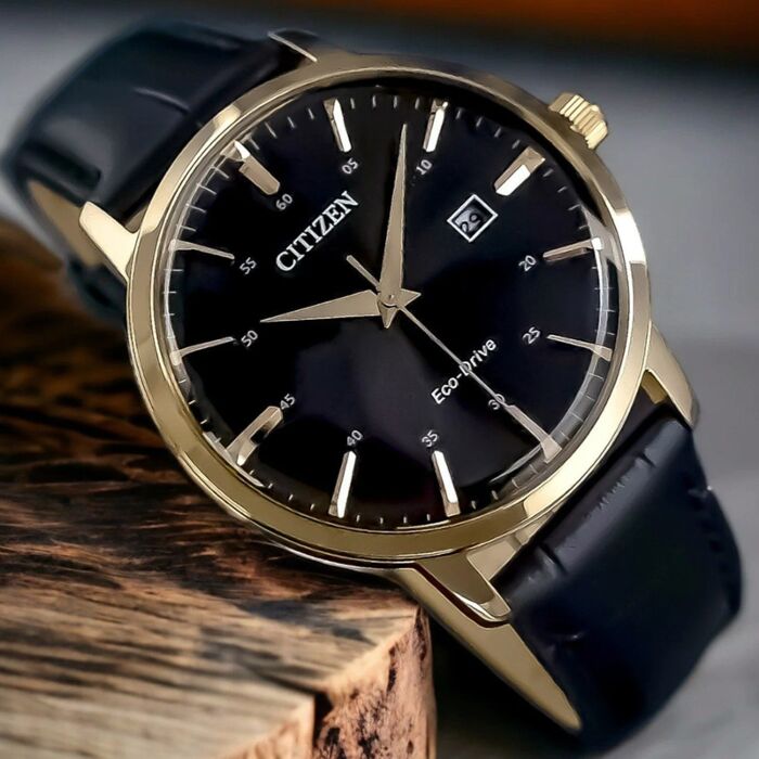 Citizen Eco-Drive Black Dial Calf Leather Mens Watch BM7462-15E