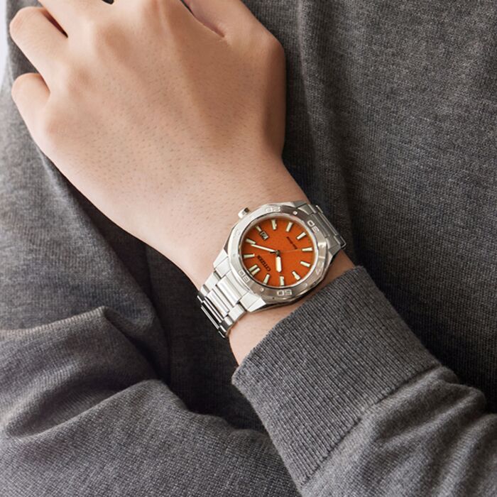 BUY Citizen Eco-Drive Orange Dial 100M Stainless Steel Watch