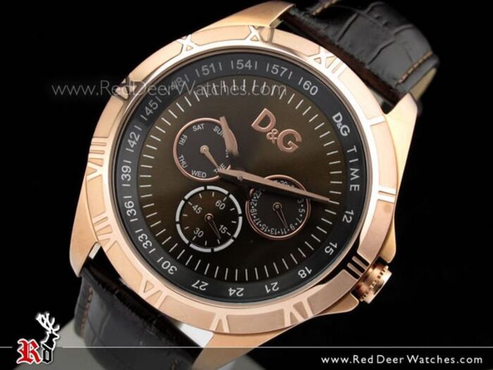 BUY D&G Chamonix Brown with Rose Gold Leather Strap Watch DW0835
