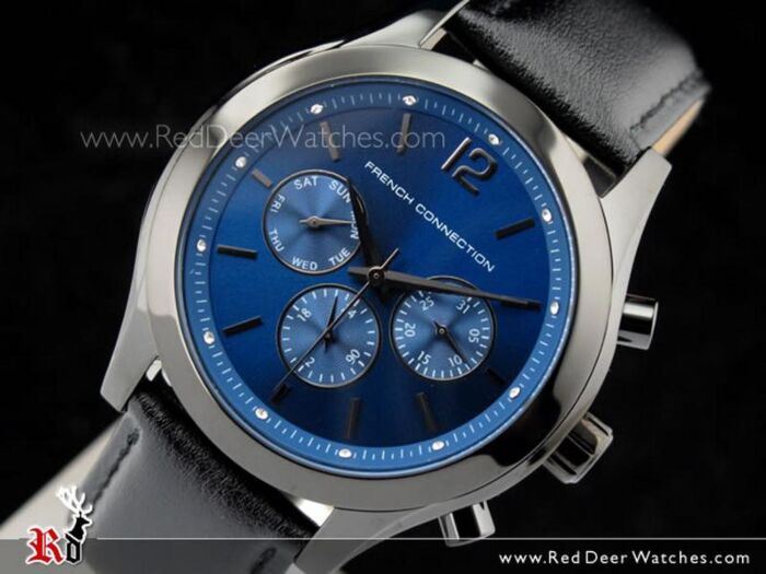 BUY French Connection Chronograph Blue Dial Leather Strap
