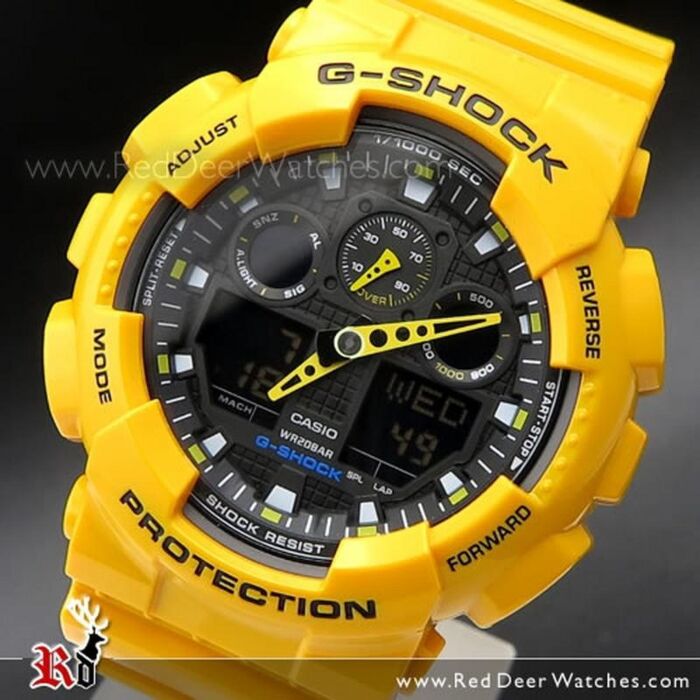 BUY Casio G-Shock Velocity Indicator Alarm Watch GA-100A-9A, Yellow - Buy  Watches Online | CASIO Red Deer Watches