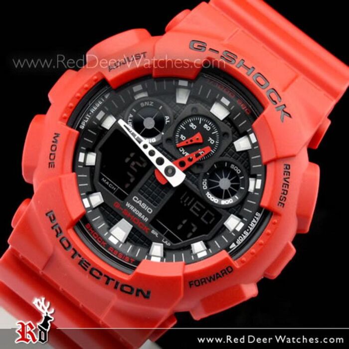 Casio G-Shock Red Analog Digital Watch GA-100B-4A GA100B