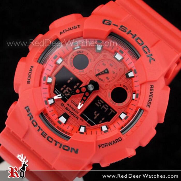 Casio G-Shock Red 200M Analog Digital Watch GA-100C-4A, GA100C