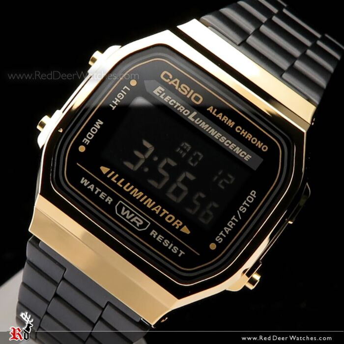 Casio Vintage Black and Gold Metal Digital Watch A168WEGB 1B