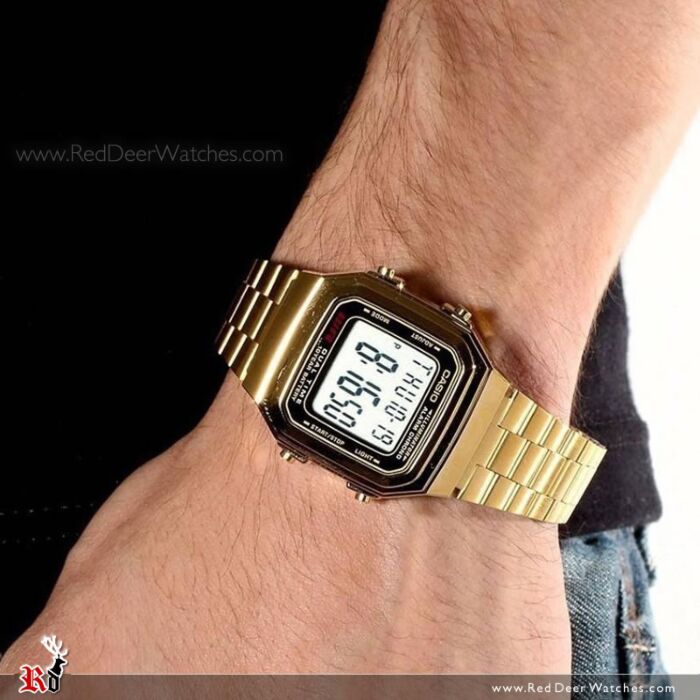 Casio Men s A 178WGA 1A Digital Gold Tone Stainless Steel Watch