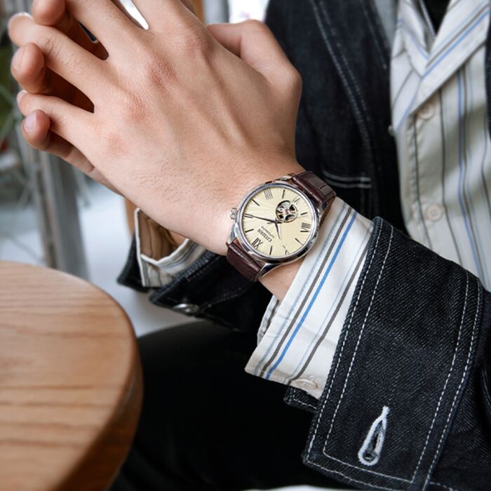 BUY Citizen Automatic Open Heart Leather Strap Mens Watch NH9130