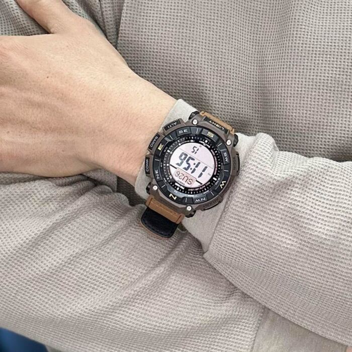 Casio Pro Trek Triple Sensor Solar Faux Leather Band Watch PRG-340L-5