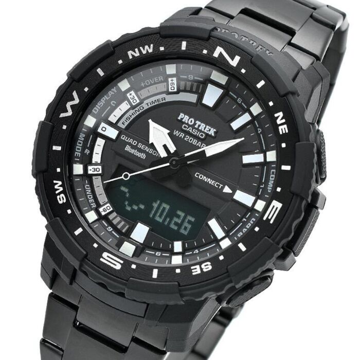 Casio ProTrek Quad Sensor Fishing Timer Bluetooth Titanium Band Watch ...