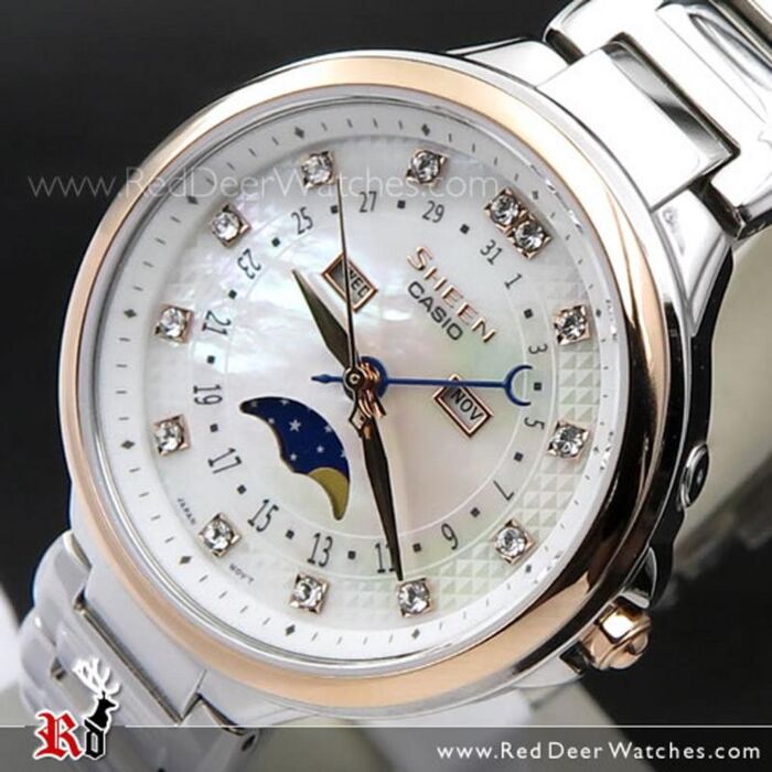Casio Sheen Moon Phase Mother of Pearl Face Ladies Watch SHE-3044SG-7A,  SHE3044SG