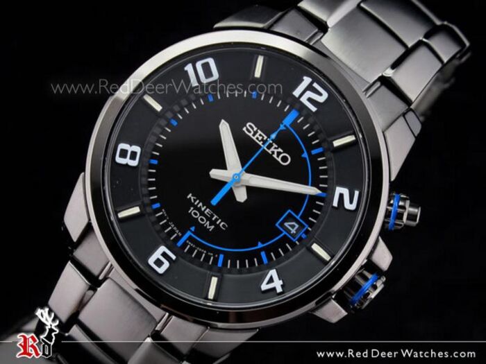 sk BUY Seiko Kinetic Ion Black Steel Bracelet Mens Watch SKA555P1