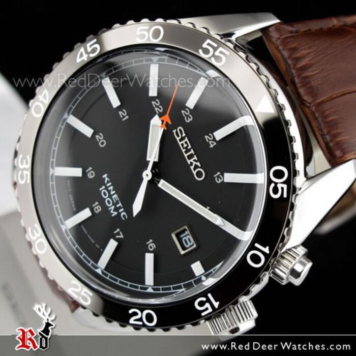 BUY SEIKO Kinetic Brown Bezel Leather Strap 100M Mens Watch