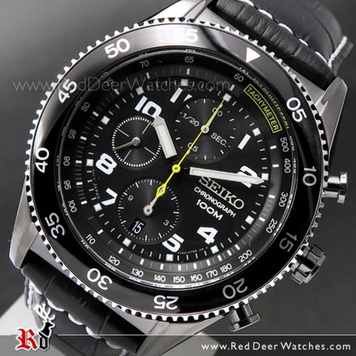 BUY Seiko Chronograph Tachymeter 100M Leather Strap Mens Watch SNDG61P1 ...