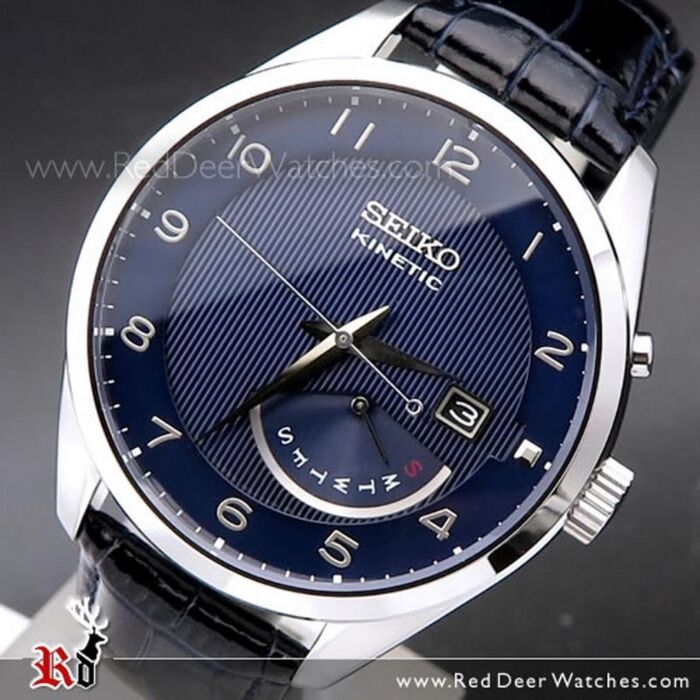 Seiko Kinetic Blue Dial Leather Strap Mens Watch SRN061P1, SRN061 |  