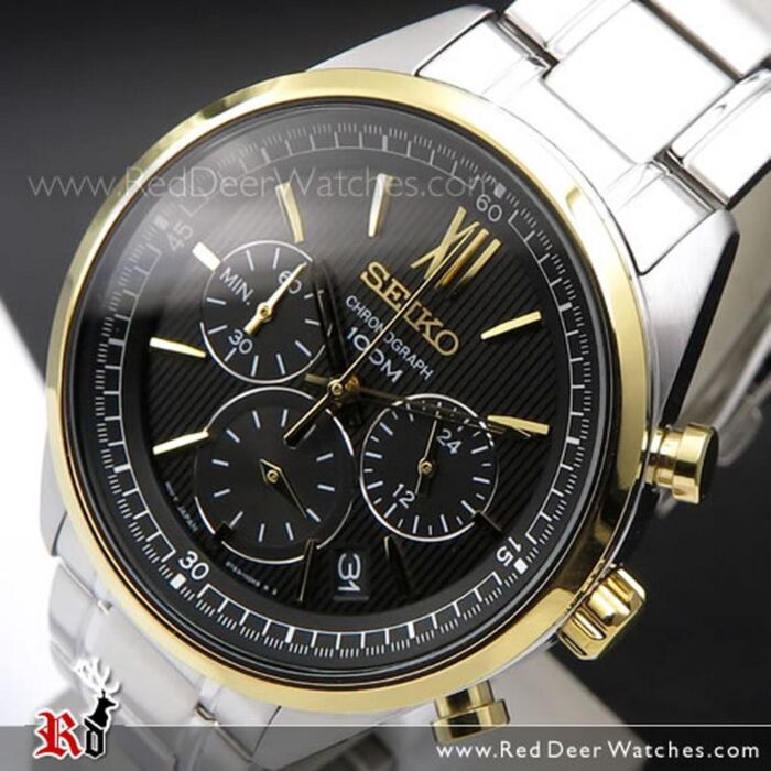 Seiko chronograph 100m silver and gold hot sale