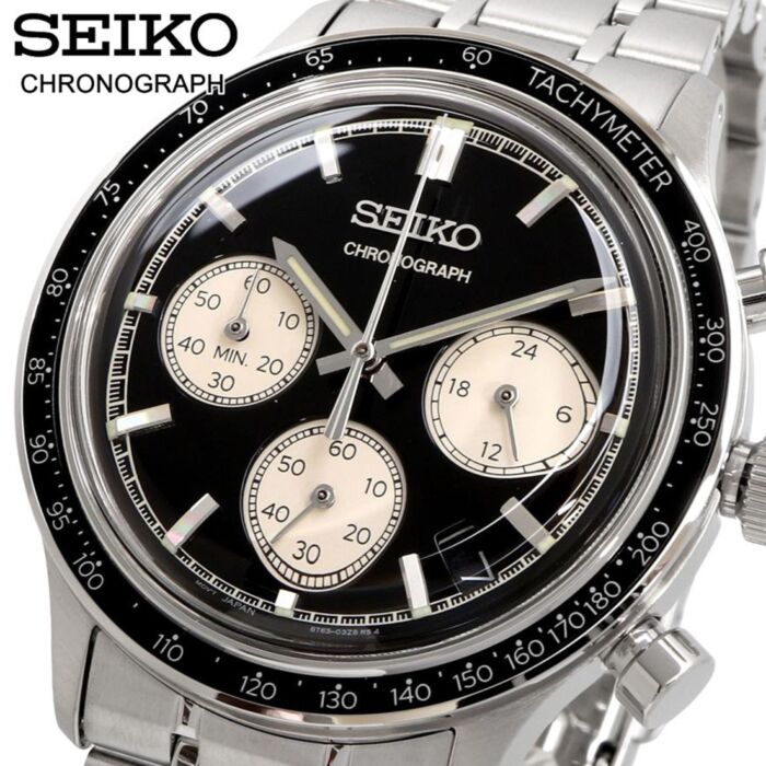 Seiko Mens Chronograph Watch with Black Dial Quartz Watch SSB479P1