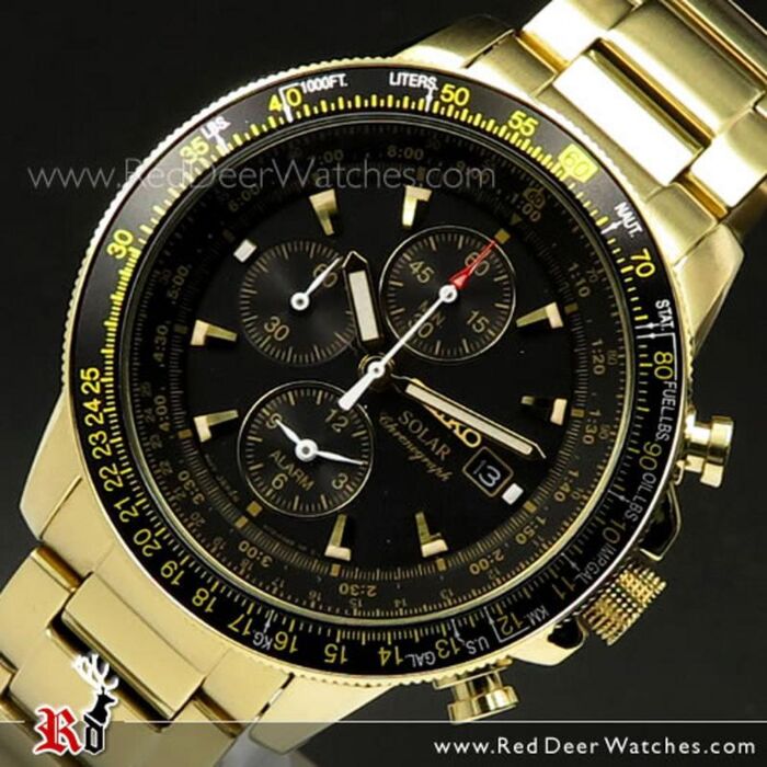 BUY Seiko Flightmaster Solar Chronograph Gold Pilot Watch SSC008P2, SSC008 - Buy Watches Online SEIKO Red Deer Watches