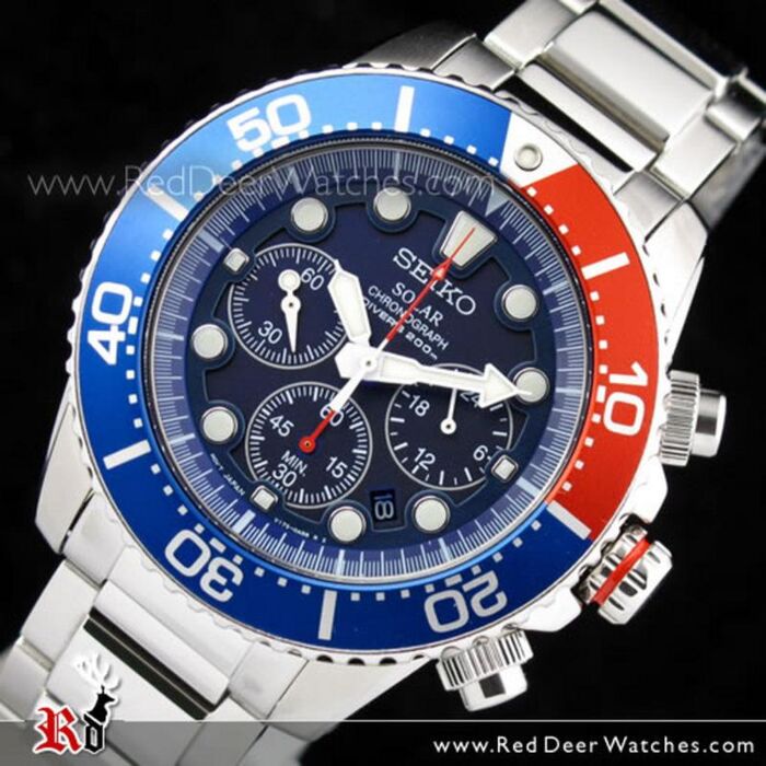Seiko Solar Chronograph Screw Down Crown Divers Mens Watch SSC019P1 SSC019