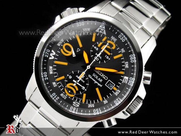 Seiko Solar Power Alarm Chronograph Mens Sport Watch SSC077P1, SSC077