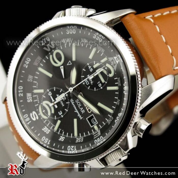 BUY Seiko Solar Chronograph Leather Strap Military Watch SSC081P1