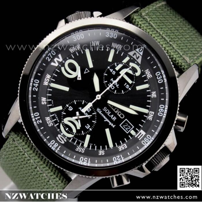 Seiko Solar Chronograph Nylon Strap Military Watch SSC137P1 SSC137